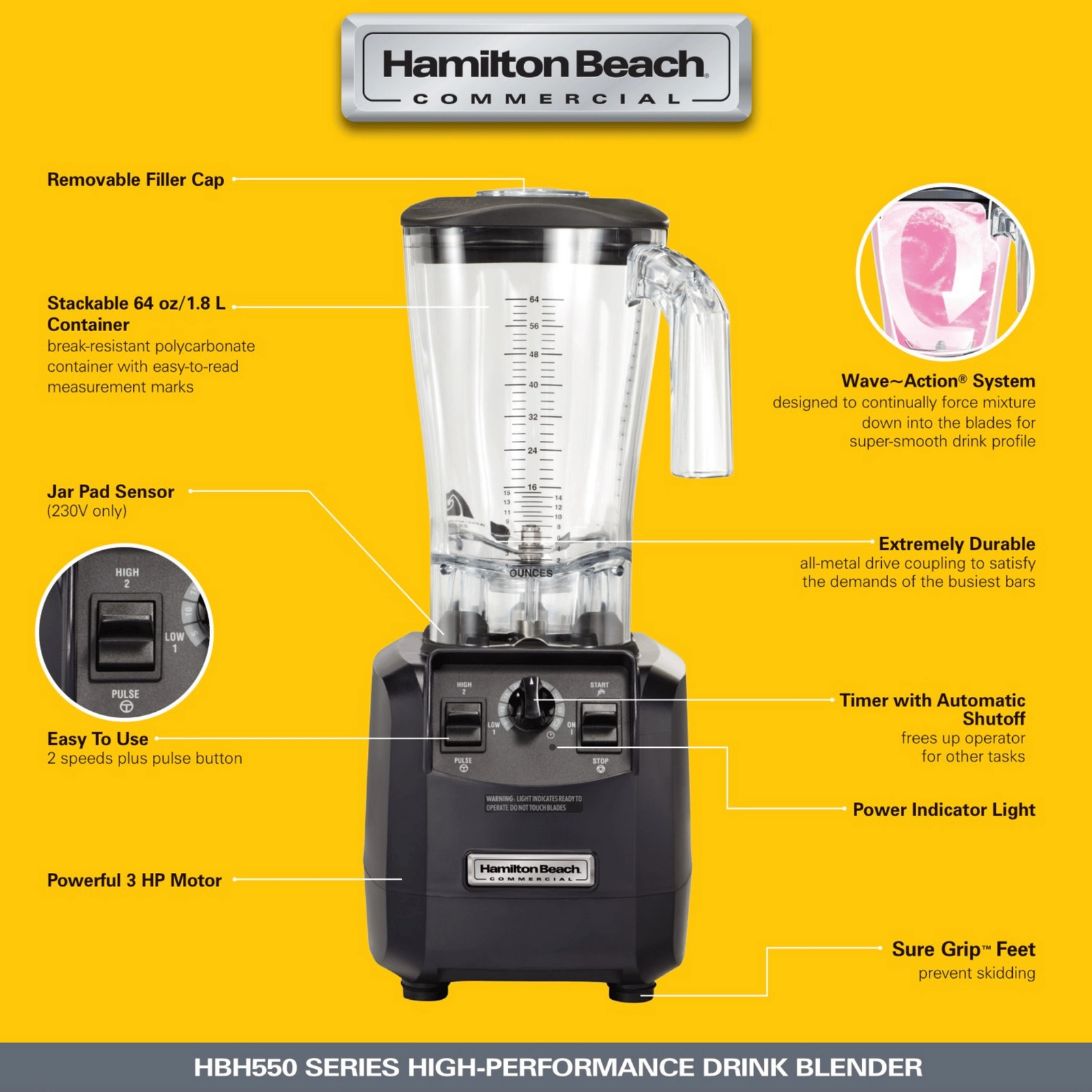 Blender barmański, 1,8 l, 0,88 kW | HAMILTON BEACH COMMERCIAL, Fury