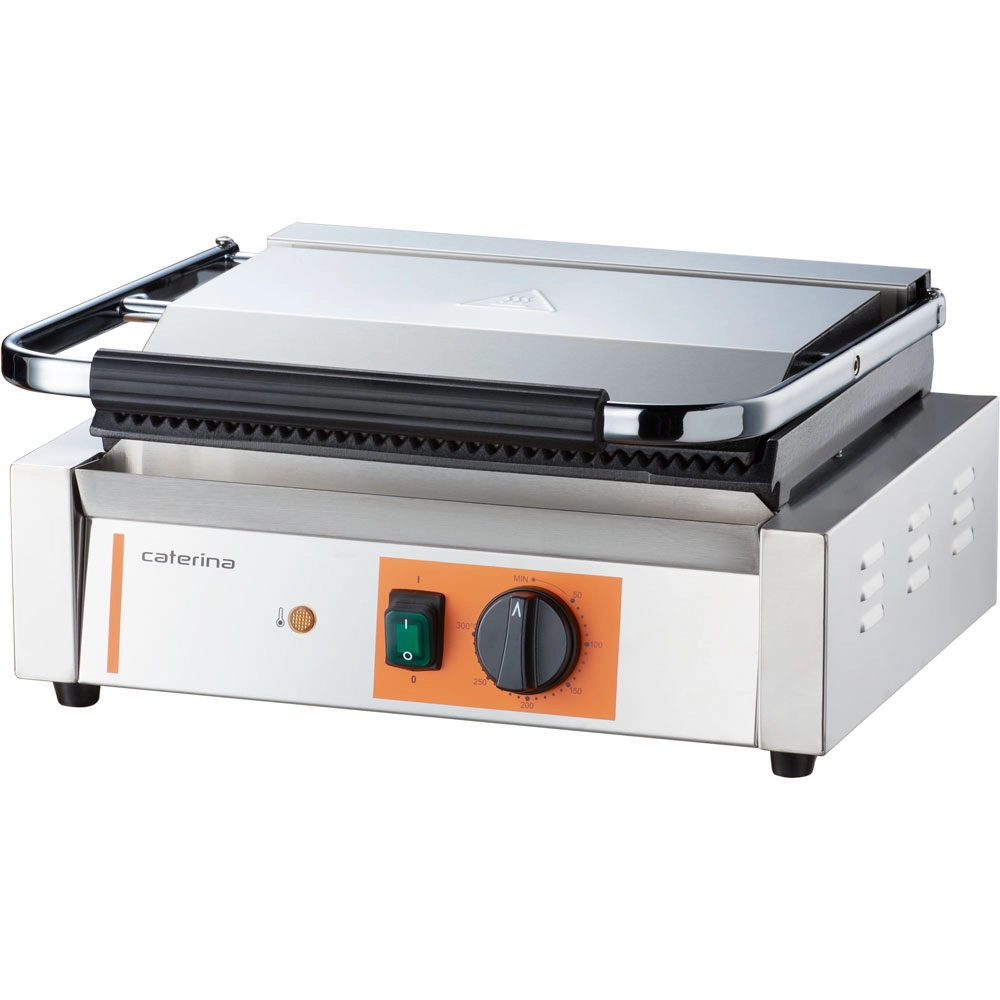 Grill kontaktowy Panini, ryflowany, 2.2 kW, 230 V, 430x360x200 mm | CATERINA, 742038