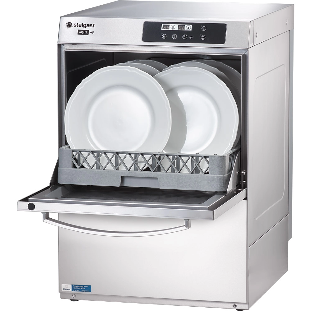 Zmywarko wyparzarka uniwersalna z dozownikiem płynu myjącego, filtr powierzchniowy, kosz 500×500 mm, 6,65 kW, 400 V, 565×680×835 mm | STALGAST, 801555