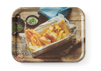 Taca do serwowania 330x430 mm z nadrukiem "Tasty Fish & Chips", antypoślizgowa | HENDI, 508022