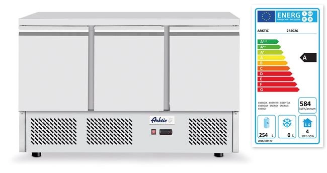 Stół chłodniczy do pizzy 3-drzwiowy z nadstawą i blatem granitowym, 254 l, 230V, 0,4 kW, 1400x700x1491 mm | ARKTIC, 232033