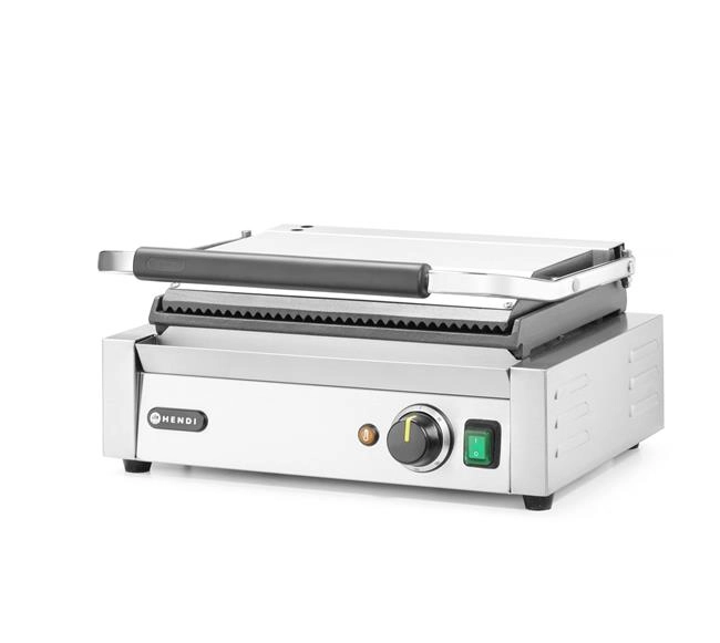 Grill kontaktowy, góra ryflowana, dół gładki, 2,2 kW, 230 V, 430×370×210 mm | HENDI, Panini