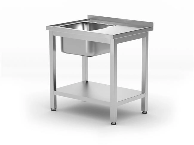 Stół ze zlewem i półką – skręcany, komora po lewej, 800x600x850 mm | HENDI, Kitchen Line