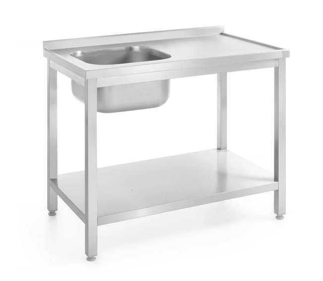 Stół ze zlewem i półką – skręcany, komora po lewej, 1000x600x850 mm | HENDI, Kitchen Line