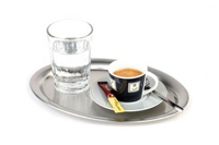 Taca owalna ze stali nierdzewnej do serwowania kawy 265x190 mm, satynowa | APS, Kaffeehaus