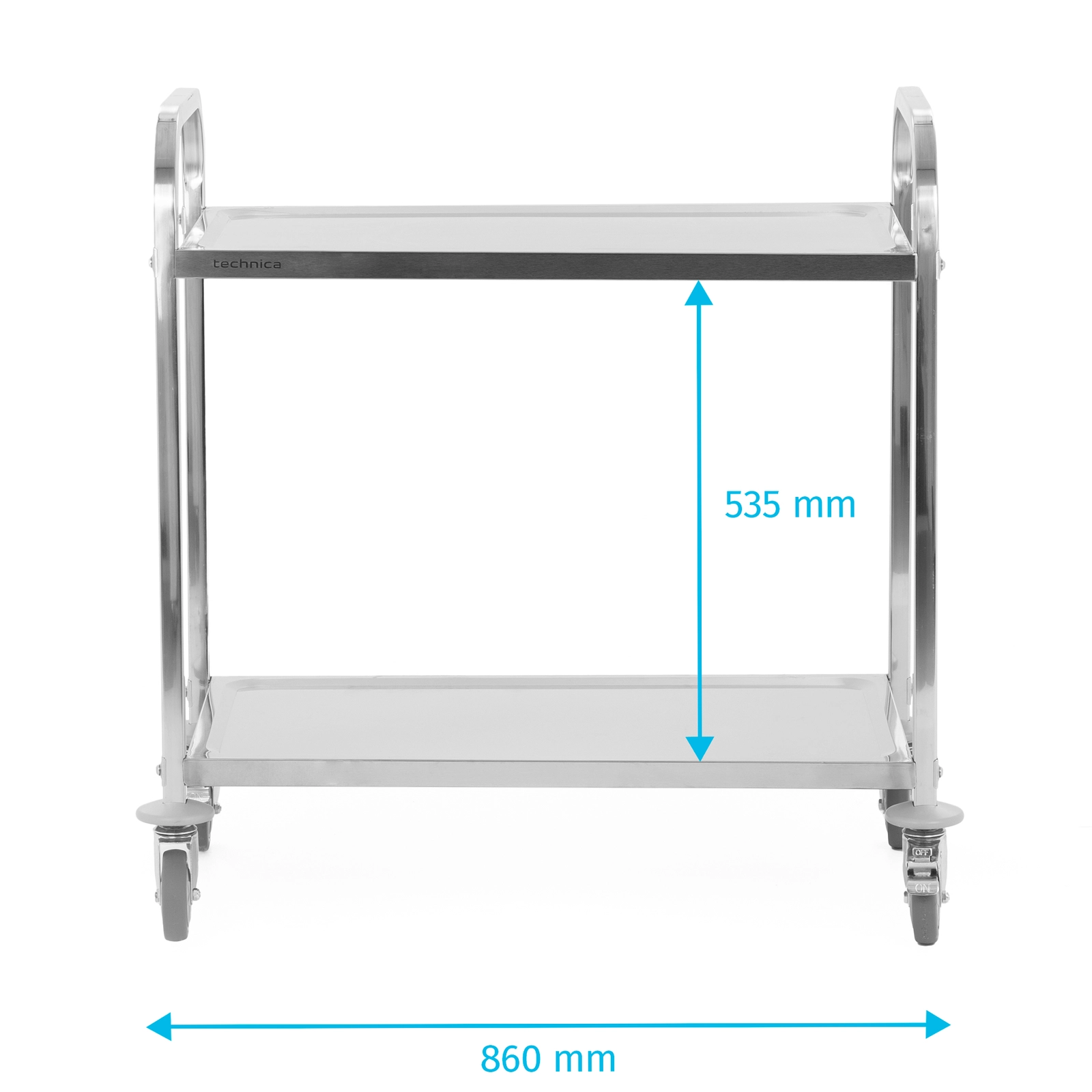 Wózek kelnerski 2-półkowy ze stali nierdzewnej uchwyt o profilu kwadratowym 850x450x900 mm | TECHNICA, Silver Line