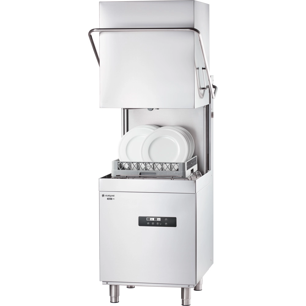 Zmywarko wyparzarka kapturowa z dozownikiem płynu myjącego i pompą wspomagającą płukanie, 10,8 kW, 400 V, kosz 500×500 mm, 728×816×1505 mm | STALGAST, 803036