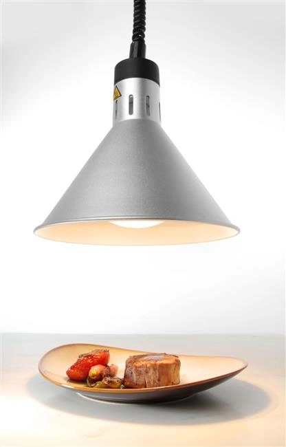 Lampa do podgrzewania potraw, stożkowa, srebrna, 0,25 kW, 230 V, ⌀275×250 mm | HENDI, 273869