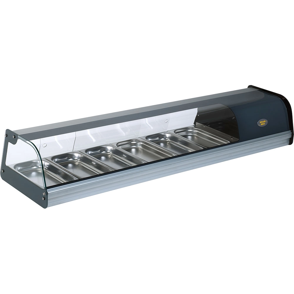 Witryna chłodnicza ekspozycyjna nastawna 6x GN 1/3, z oświetleniem, 0.16 kW, 230 V, 1450x400x260 mm | ROLLER GRILL, 777134