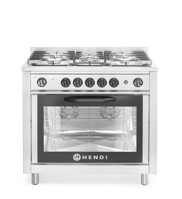 Kuchnia gazowa 5-palnikowa z piekarnikiem konwekcyjnym i grillem, 14,3 kW + 2,9 kW, 230 V, 900×653×900 mm | HENDI, Kitchen Line
