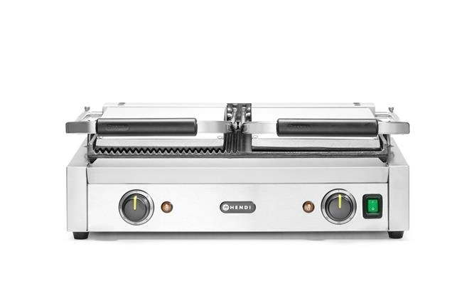 Grill kontaktowy podwójny, 1/2 gładki, 1/2 ryflowany, 3,6 kW, 230 V, 575×430×510 mm | HENDI, 263907