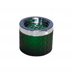 Popielniczka metalowa chromowana ze szklanym pojemnikiem, ciemnozielona Ø95 mm | APS, 00562