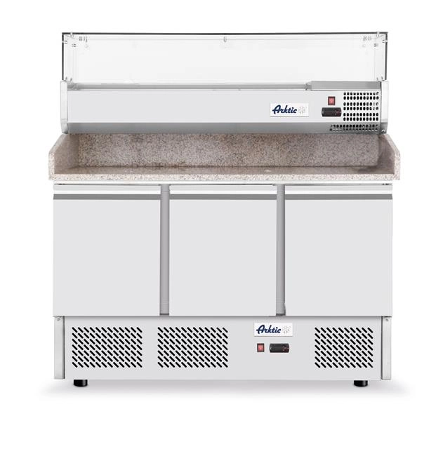 Stół chłodniczy do pizzy 3-drzwiowy z nadstawą i blatem granitowym, 254 l, 230V, 0,4 kW, 1400x700x1491 mm | ARKTIC, 232033