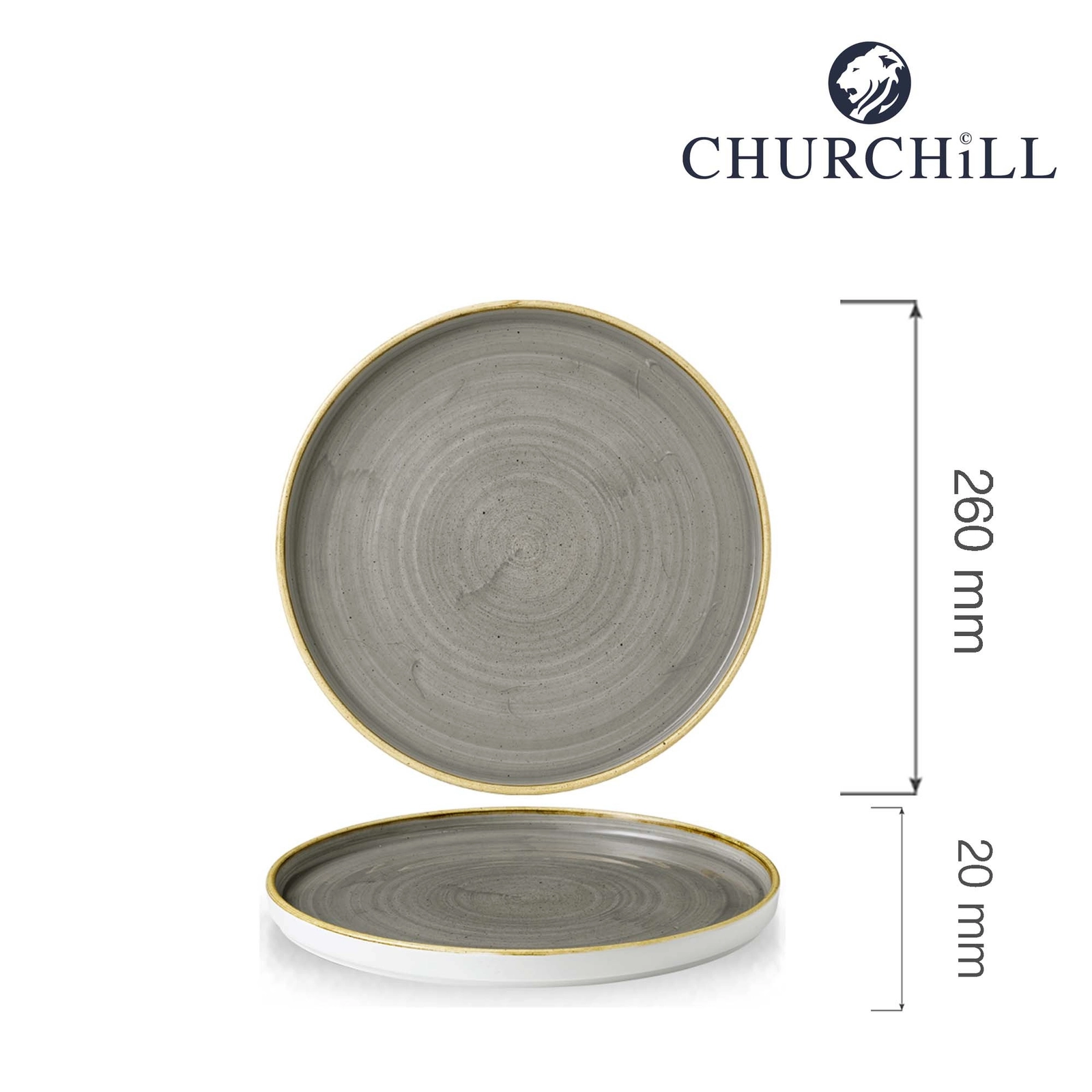 Talerz płytki z rantem, Ø260 mm | CHURCHILL, Stonecast Peppercorn Grey
