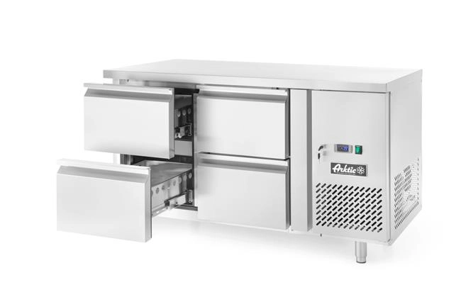 Stół chłodniczy z 4 szufladami i agregatem bocznym, 230V, 0,25 kW, 1360x700x858 mm | ARKTIC, 233764
