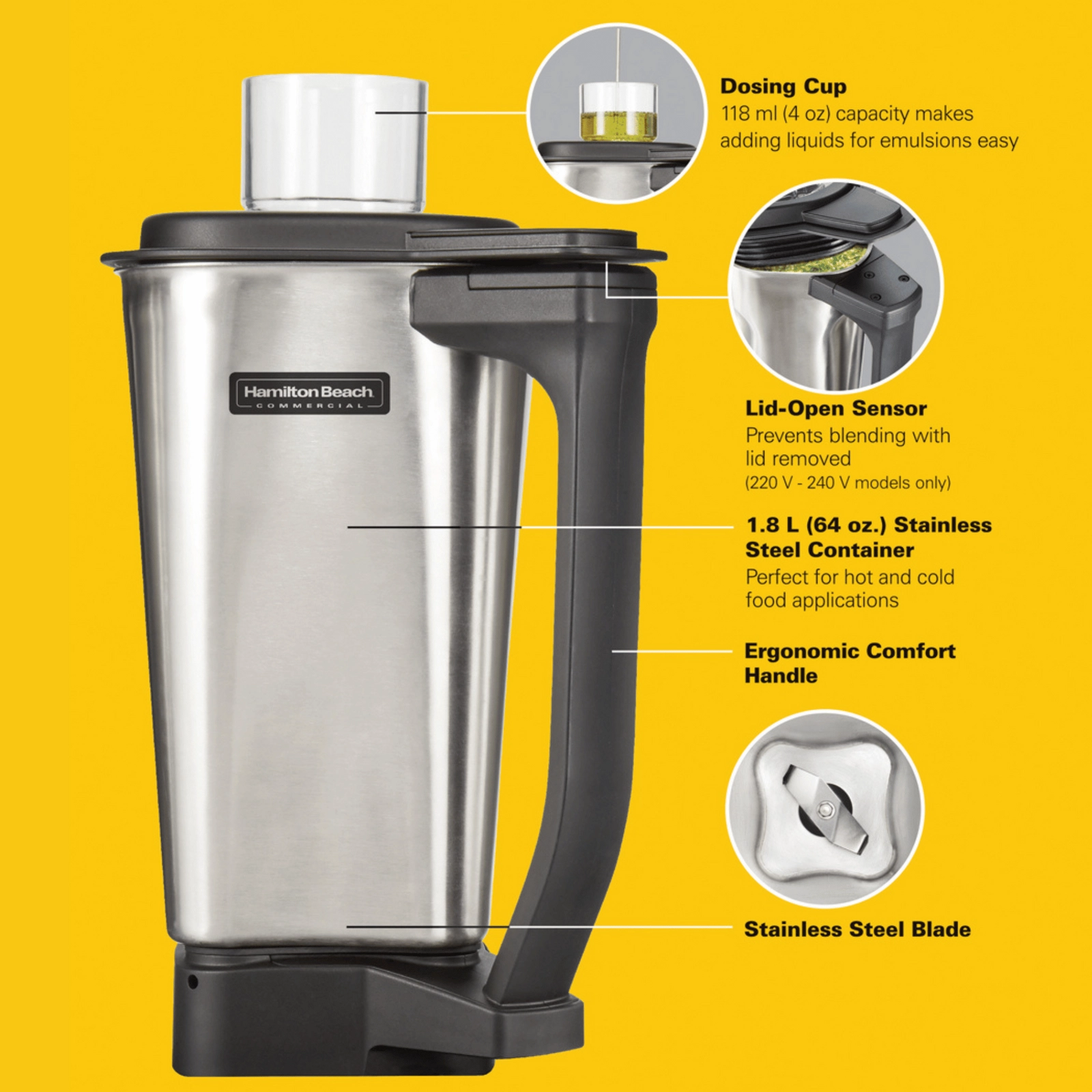 Dzbanek ze stali nierdzewnej do blendera HBF510/HBF510S/HBH455-CE, 1,8 l | HAMILTON BEACH COMMERCIAL, 6126-510S-CE