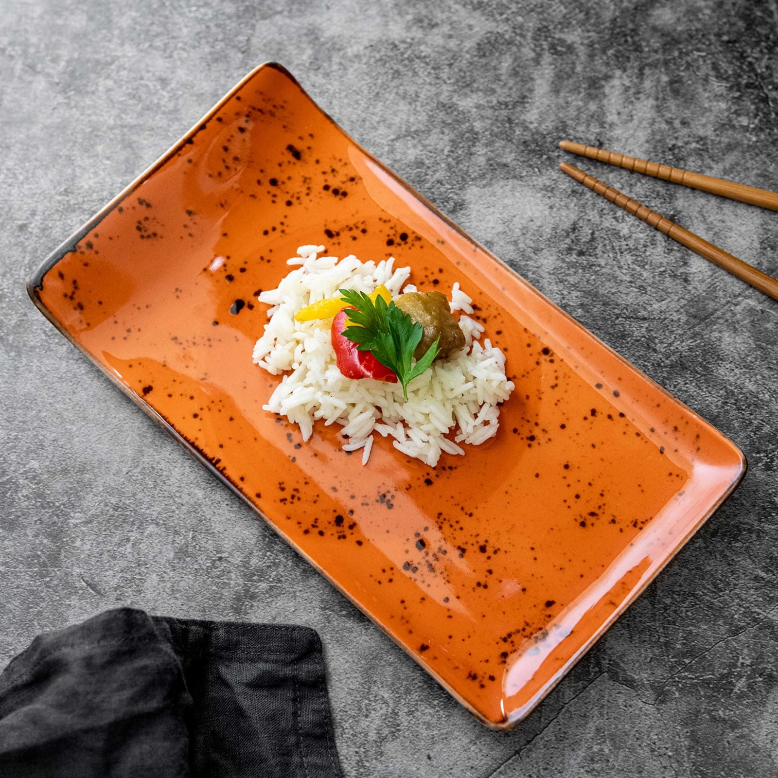 Talerz prostokątny, 300x150 mm, pomarańczowy | FINE DINE, Dahlia