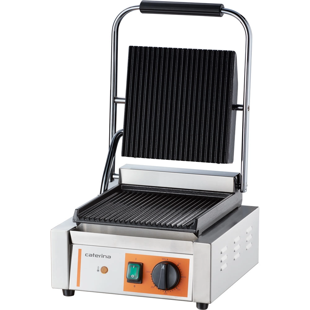 Grill kontaktowy pojedynczy, ryflowany, 1.8 kW, 230 V, 360x310x200 mm | CATERINA, 742018