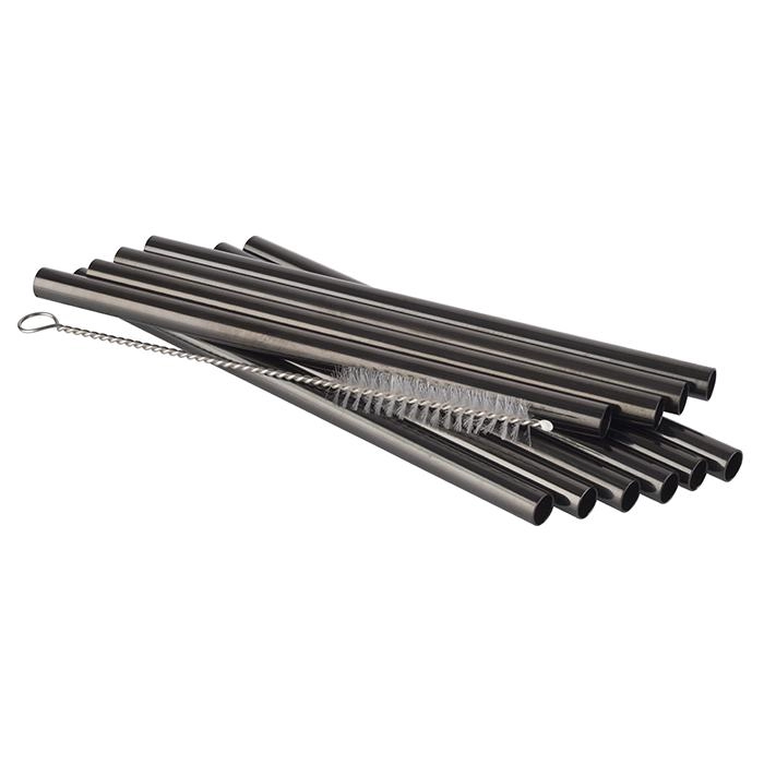 Słomki 8x150 mm, szare, zestaw 10 szt., szczoteczka do czyszczenia | APS, 93392