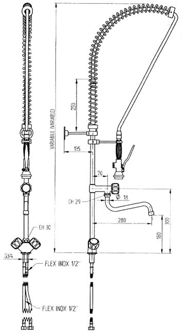 Bateria sztorcowa jednootworowa z prysznicem | HENDI, 970515