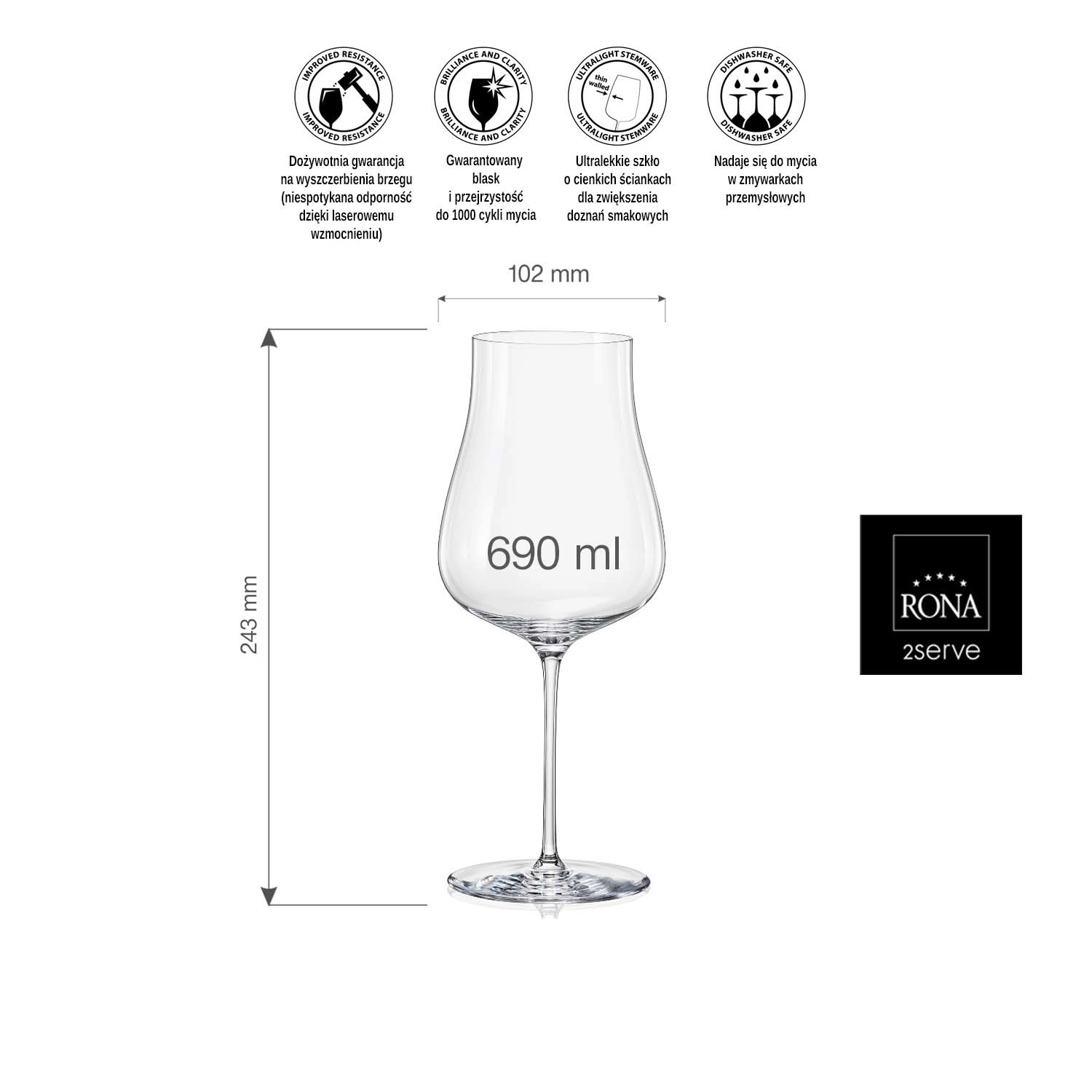 Kieliszek do win białych, różowych i młodych czerwonych, 690 ml | RONA, Linea Umana