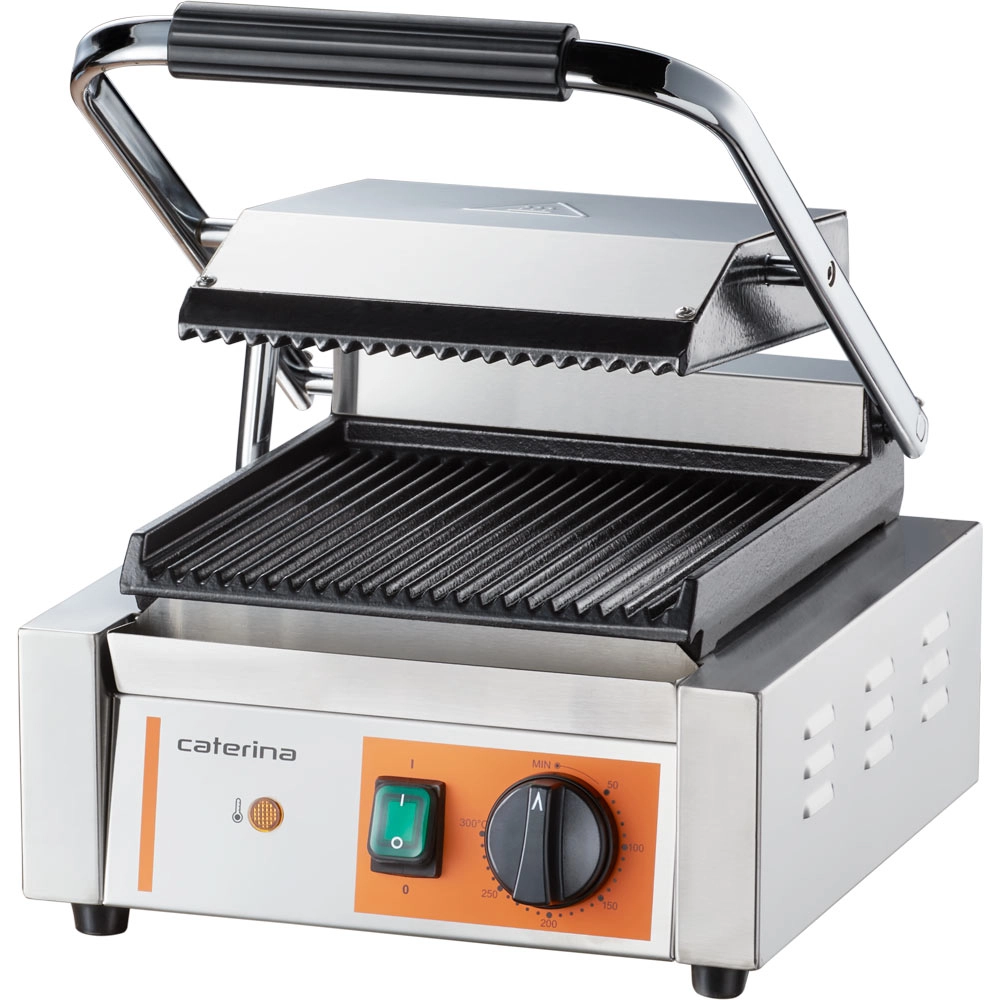 Grill kontaktowy pojedynczy, ryflowany, 1.8 kW, 230 V, 360x310x200 mm | CATERINA, 742018