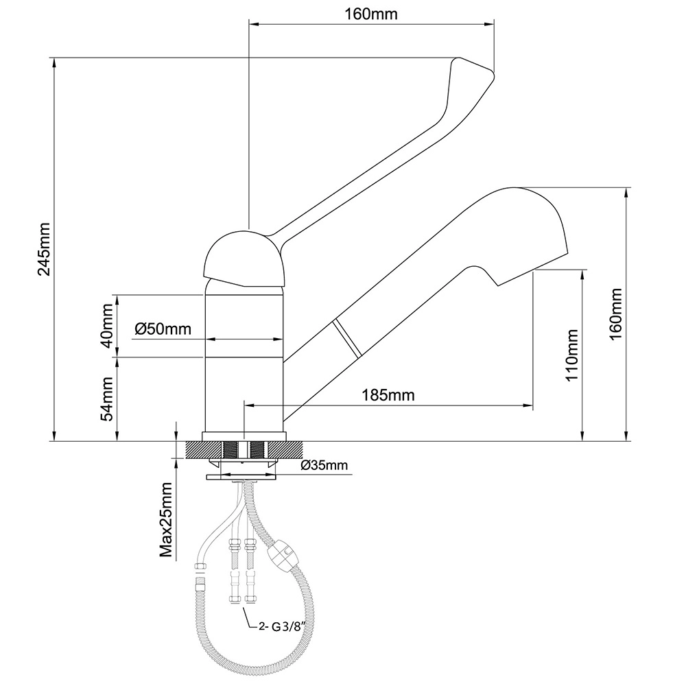 Bateria umywalkowa łokciowa z wyciąganym prysznicem | STALGAST, 651111