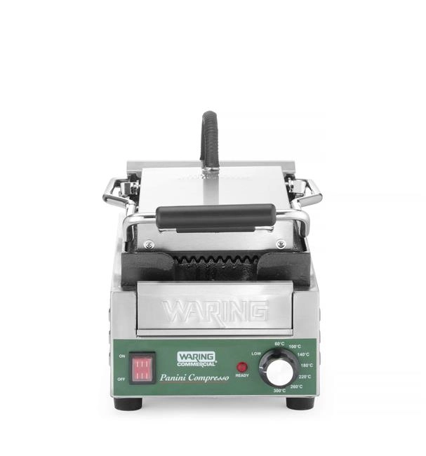 Grill kontaktowy Panini Compresso Slimline, ryflowany, 1,8 kW, 220–240 V, 317×596×260 mm | WARING, WPG200E