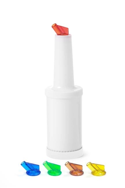Dyspenser barmański z wymiennymi końcówkami, 0,8 l, czerwony, ø90x300 mm | BARUP, 557600