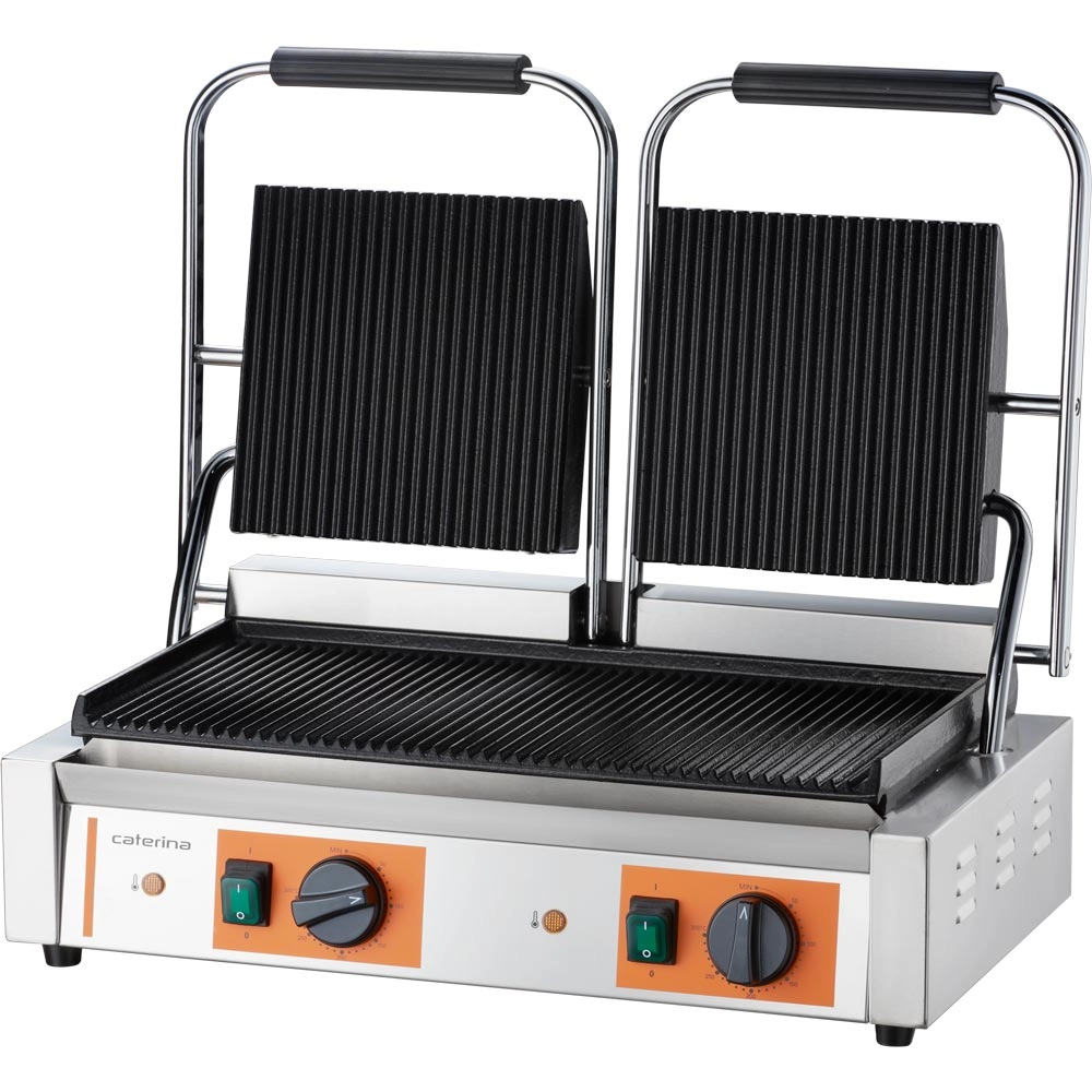 Grill kontaktowy podwójny, ryflowany, 3.6 kW, 230 V, 570x360x200 mm | CATERINA, 742028