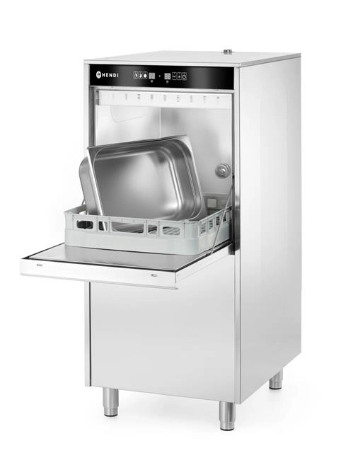 Zmywarka do garnków i tac 500x600 mm, sterowana elektronicznie, z dozownikiem detergentu i pompą spustową, 400 V, 7,1 kW, 595x777x1335 mm | HENDI, 236574