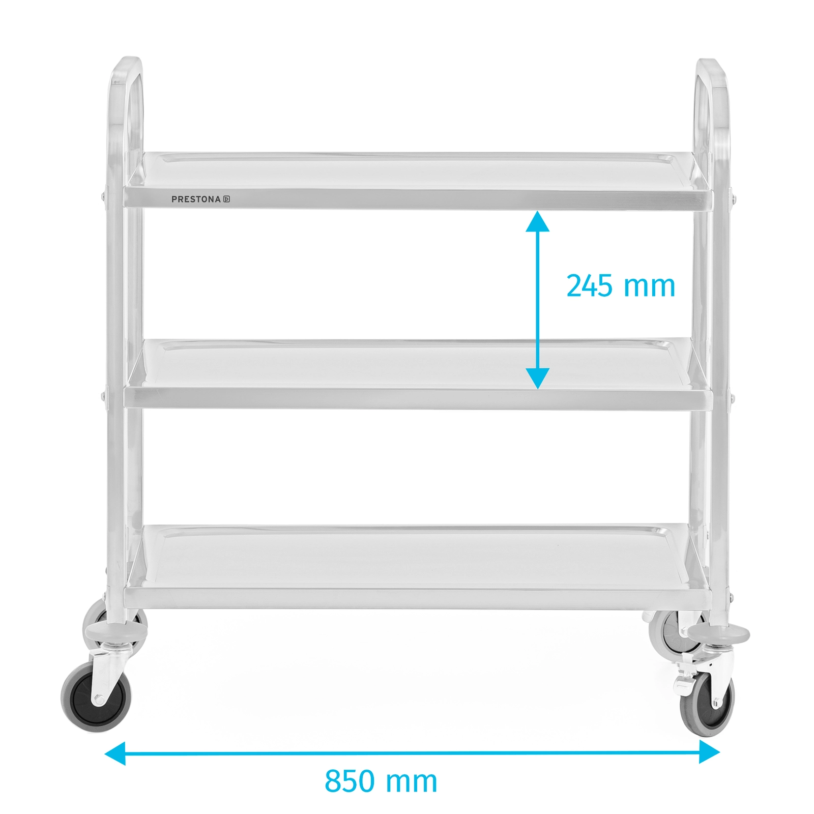 Wózek kelnerski 3-półkowy ze stali nierdzewnej, profil kwadratowy, 850x450x900 mm | PRESTONA, 810180
