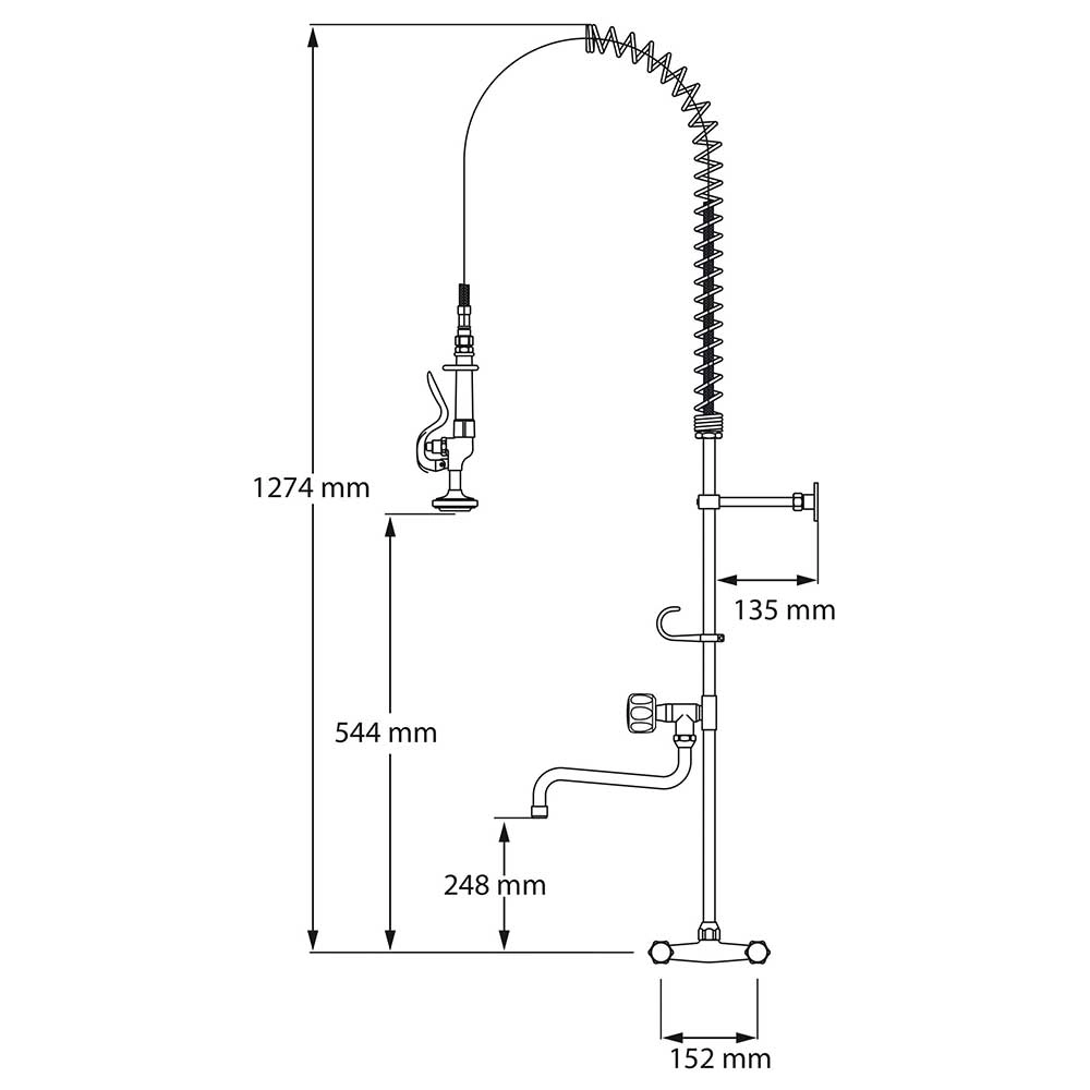 Napełniacz z wylewką, 2-otworowy, montowany do ściany, ze spryskiwaczem | STALGAST, 651542