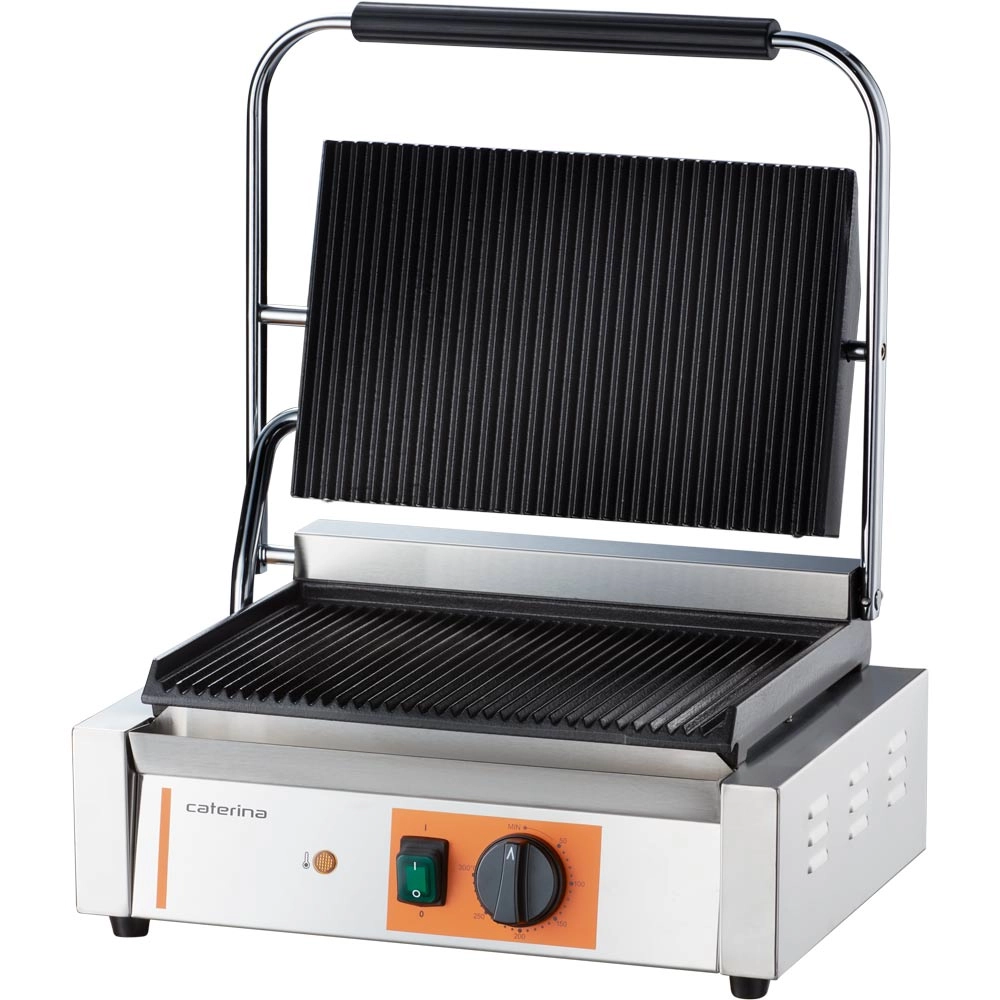 Grill kontaktowy Panini, ryflowany, 2.2 kW, 230 V, 430x360x200 mm | CATERINA, 742038