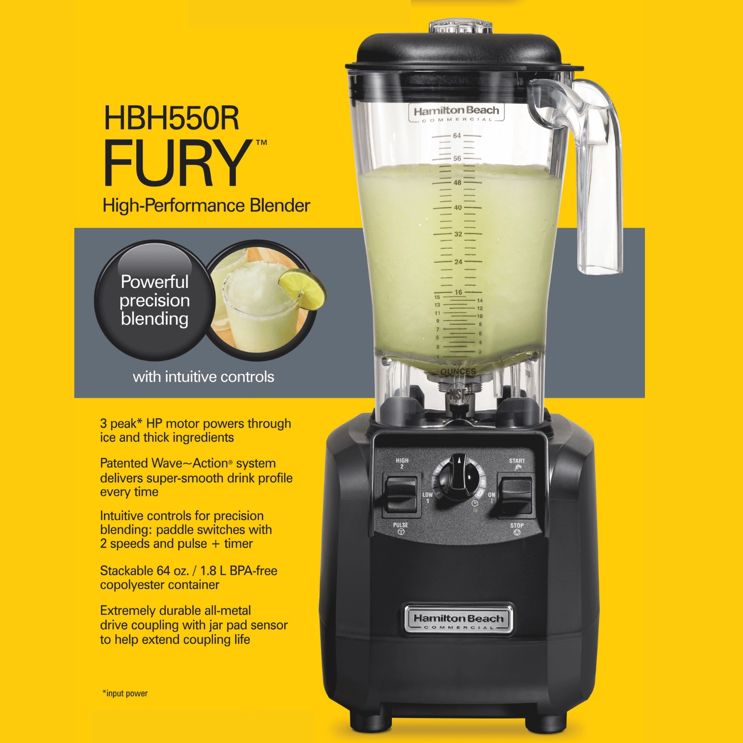 Blender barmański Fury®, 1,8 l, 880 W | HAMILTON BEACH COMMERCIAL, HBH550R-CE