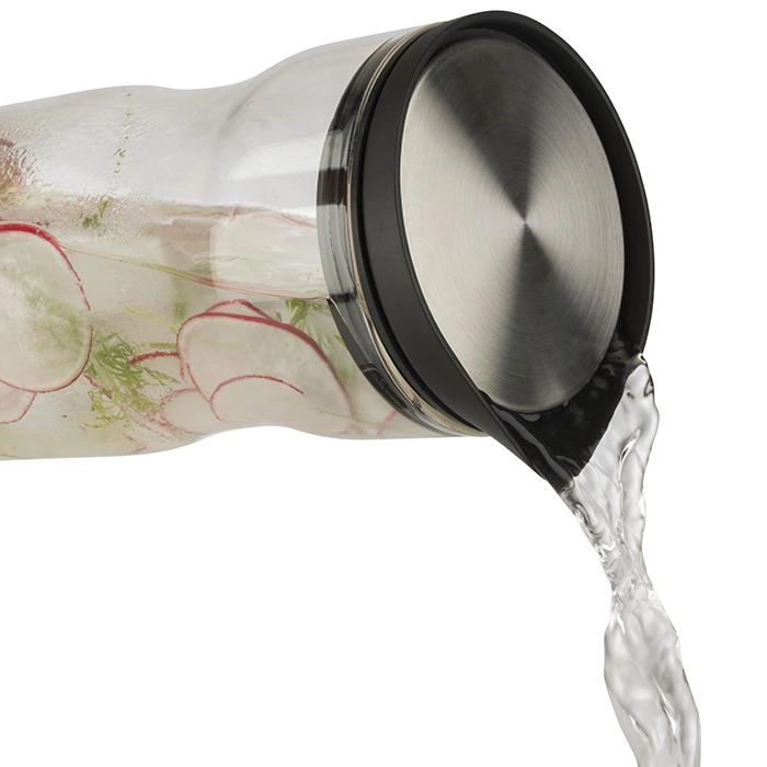 Karafka szklana 1,2 l, z pokrywą ze stali nierdzewnej, przezroczysta, inox | APS, 10722