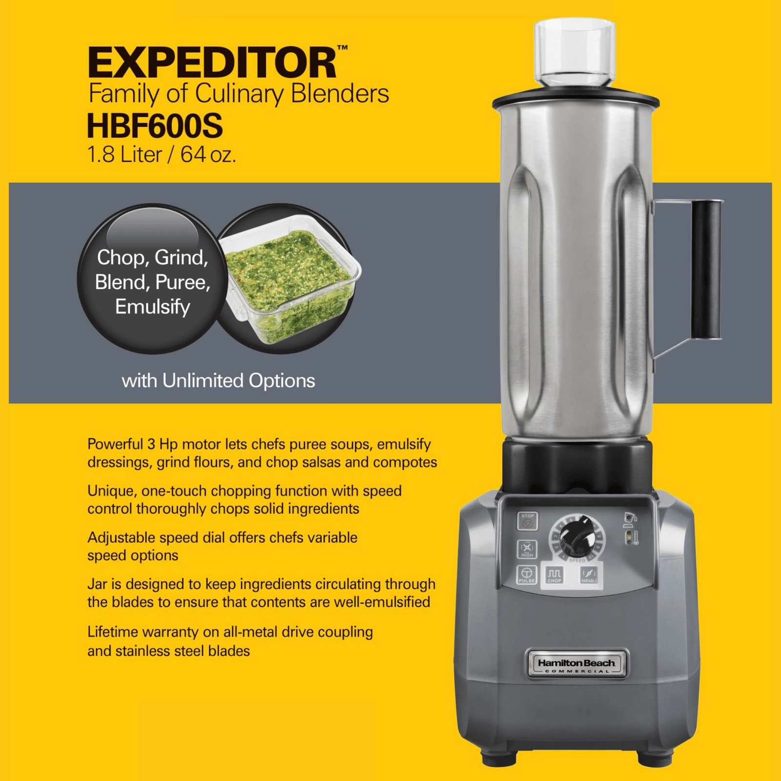 Blender kuchenny, 1,8 l, 0,75 kW | HAMILTON BEACH COMMERCIAL, Expeditor
