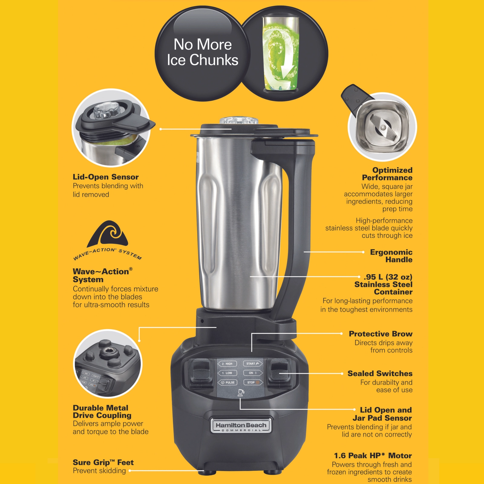 Blender barmański, 0,95 l, 168x216x429 mm, 1,19 kW | HAMILTON BEACH COMMERCIAL, Rio®