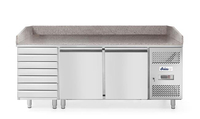 Stół chłodniczy do pizzy 2-drzwiowy z 7 szufladami i blatem granitowym, 250 l, 230V, 0,25 kW, 2020x802x1000 mm | ARKTIC, 232842