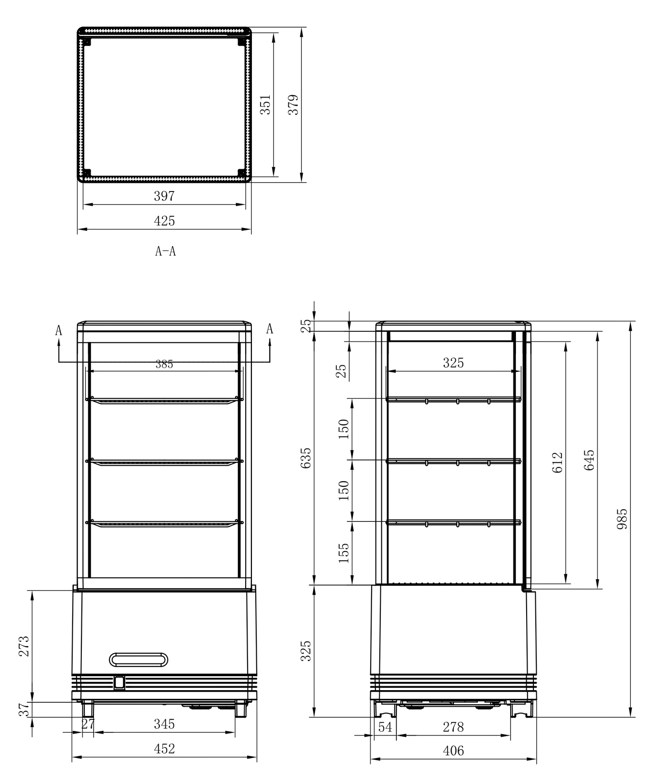Witryna chłodnicza nastawna czarna z oświetleniem LED, 78 l, 452x406x966 mm | TECHNICA, Cold Line Air
