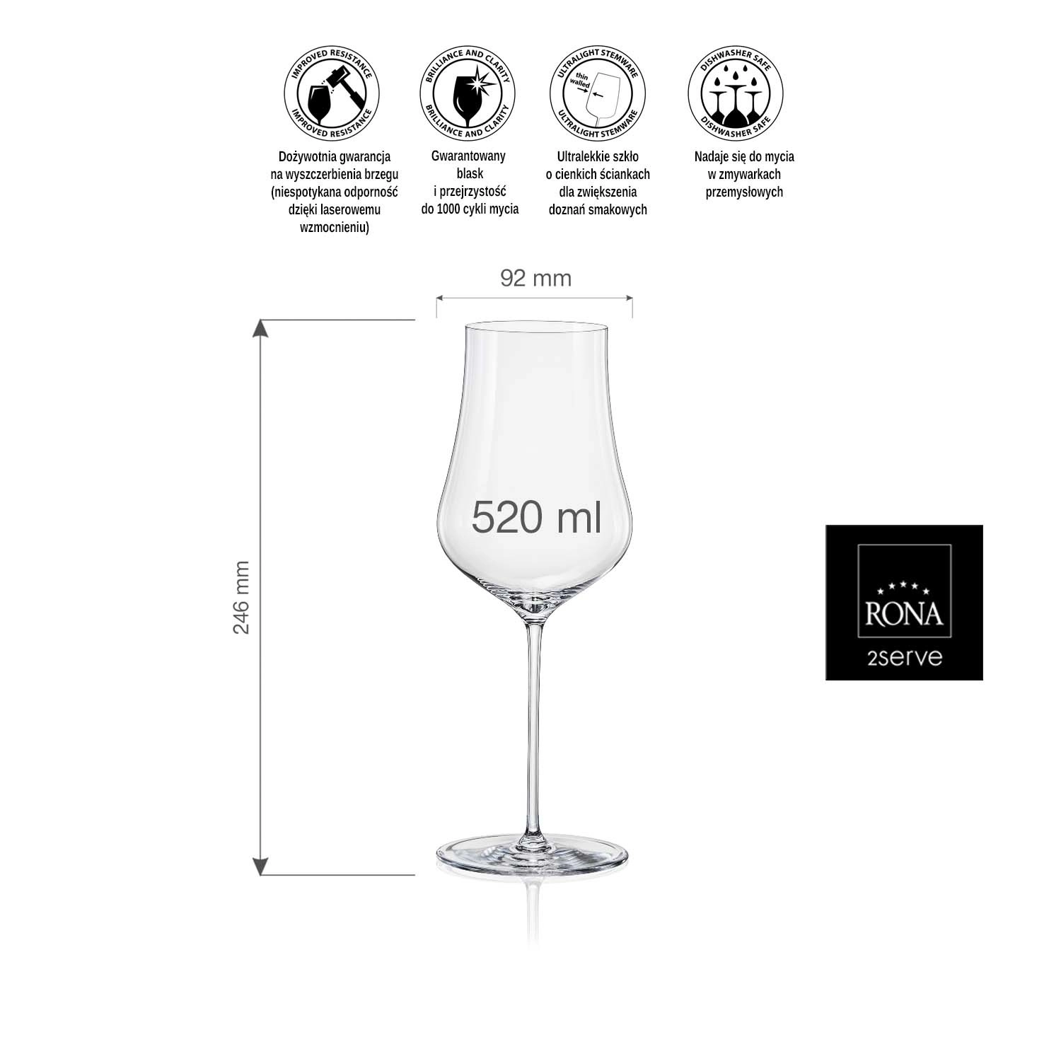 Kieliszek do wody gazowanej i win różowych/białych, 520 ml | RONA, Linea Umana