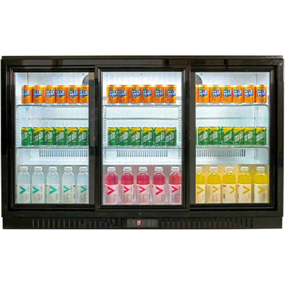 Barowa witryna chłodnicza 3-drzwiowa z drzwiami suwanymi, 308 l, 1350x530x835 mm | STALGAST, 882324