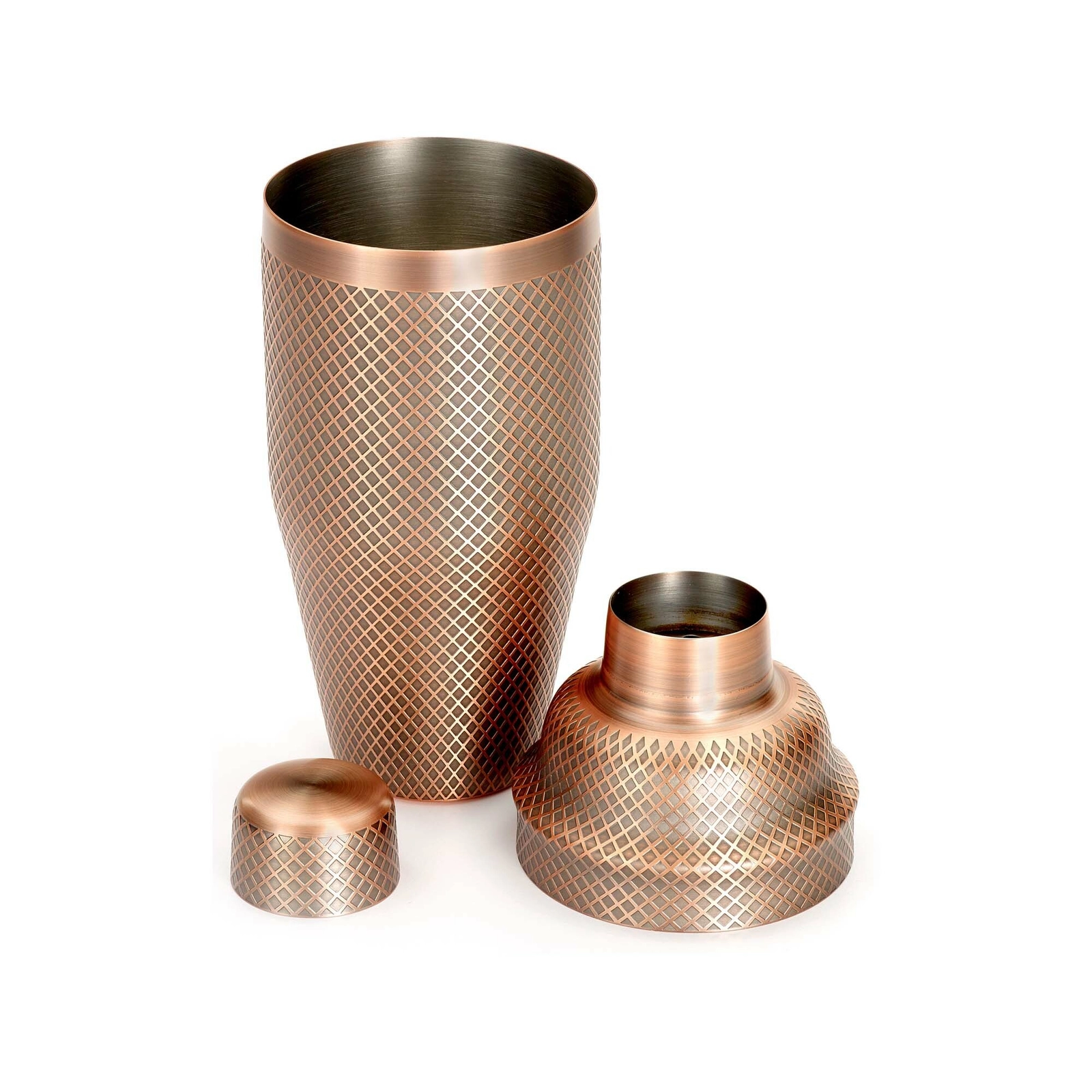 Shaker barmański 3-częściowy w stylu japońskim Diamond Lettice, ze stali nierdzewnej, antyczna miedź, 700 ml | BARFLY, Diamond Lettice