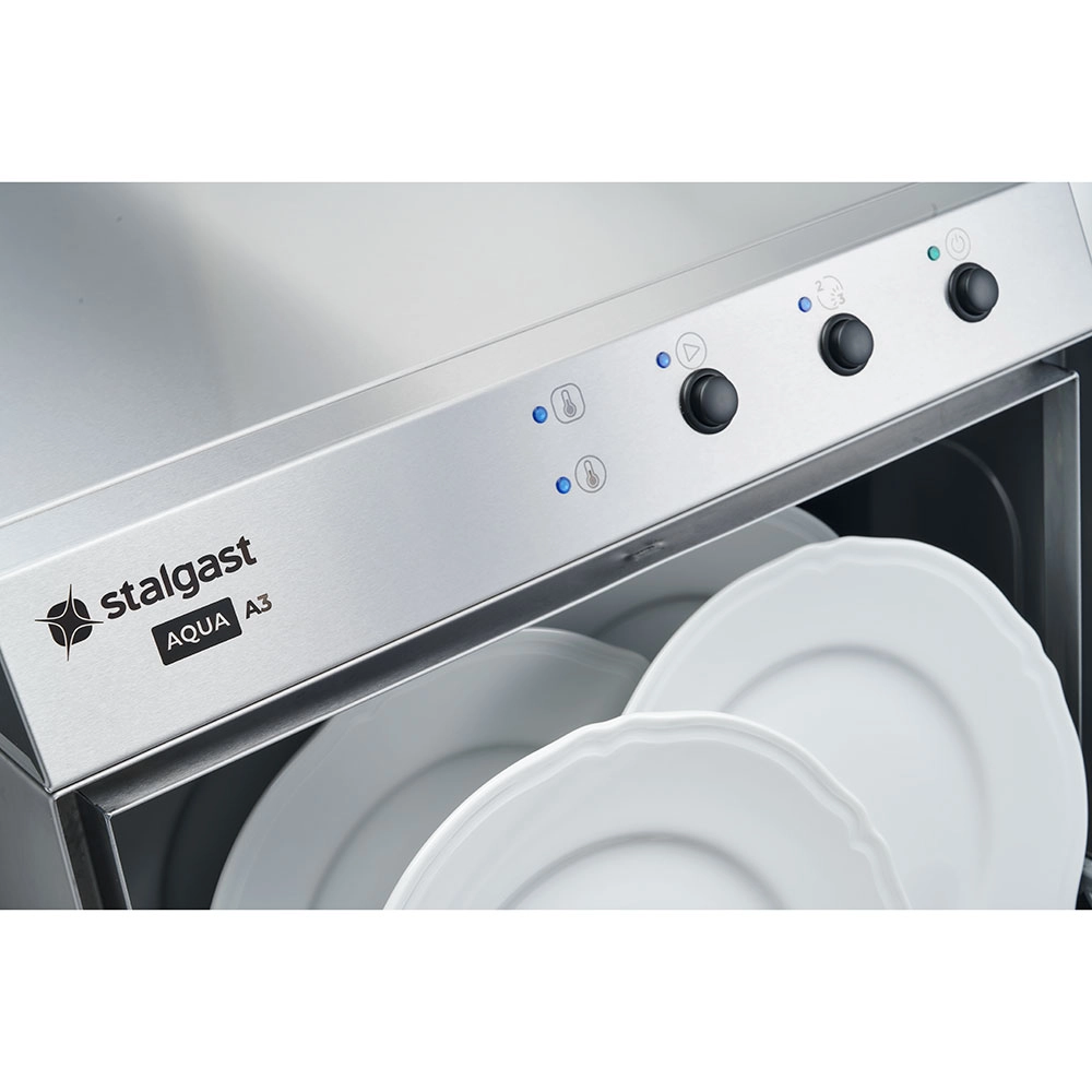 Zmywarko wyparzarka uniwersalna z podstawą, dozownik płynu nabłyszczającego, kosz 500×500 mm, 3.4/4.9 kW, 230/400 V, 565×680×835 mm | STALGAST, 801505