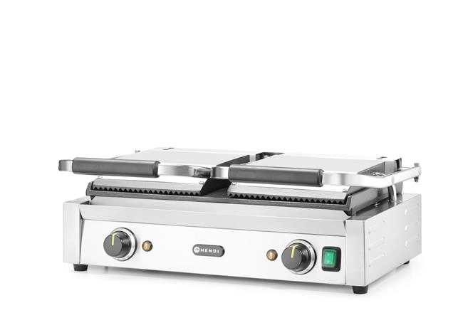 Grill kontaktowy podwójny, góra ryflowana, dół gładki, 3,6 kW, 230 V, 570×395×510 mm | HENDI, 263808
