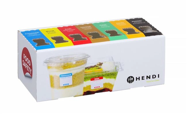 Zestaw etykiet wielorazowych Food Safety na każdy dzień tygodnia z podajnikiem, 25x25 mm | HENDI, 850305