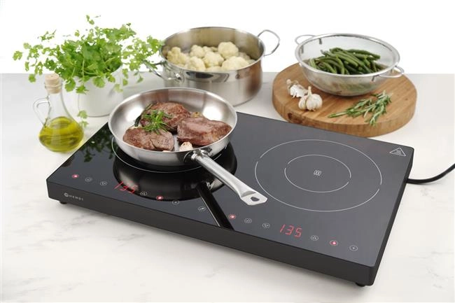 Kuchenka indukcyjna podwójna, 3,5 kW, 230 V, 608×405×54 mm | HENDI, Kitchen Line