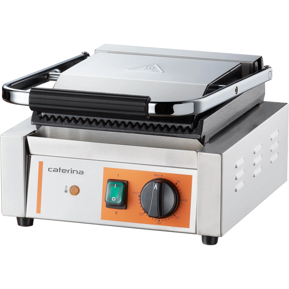 Grill kontaktowy pojedynczy, ryflowany, 1.8 kW, 230 V, 360x310x200 mm | CATERINA, 742018