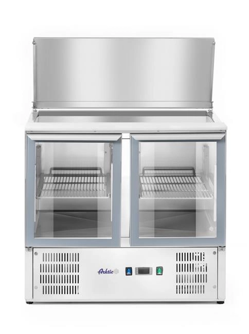 Stół chłodniczy 2-drzwiowy przeszklony z pokrywą uchylną, 247 l, 0,145 kW, 230 V, 900x700x860 mm | ARKTIC, 236246