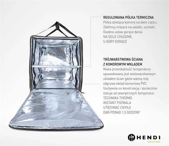 Plecak termoizolacyjny dostawczy, 75,2 l, 410x410x480 mm, czarny | HENDI, 709801